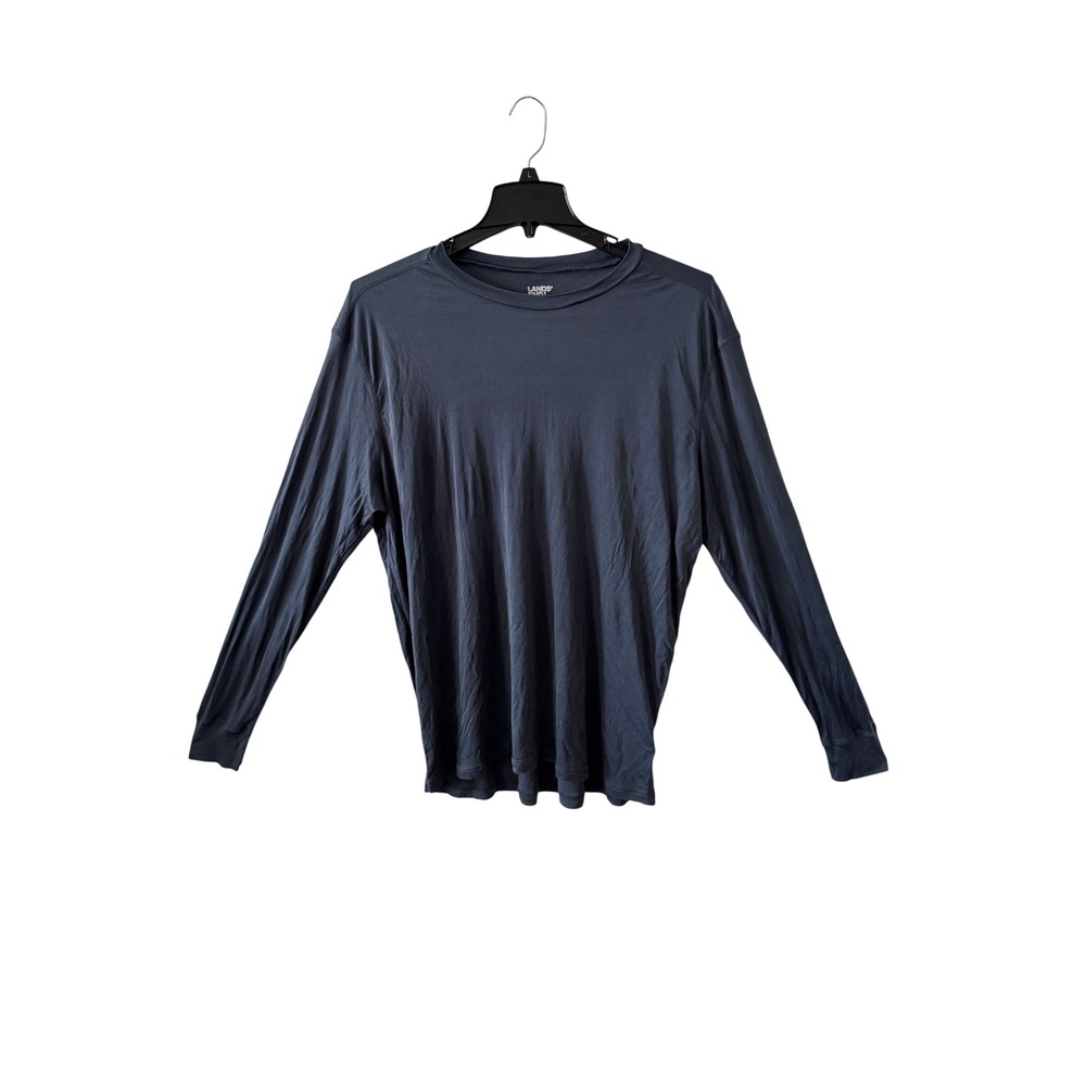 Lands End 100% Silk Base Layer T-shirt Women XXL Blue Tall Long Sleeve Crew Neck